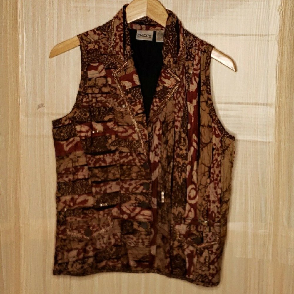 Chico's Womens Red Brown Silk Blend Vest XS